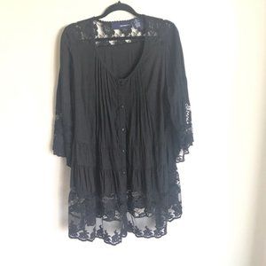 Denim Lace 24/7 black top with front tucks
